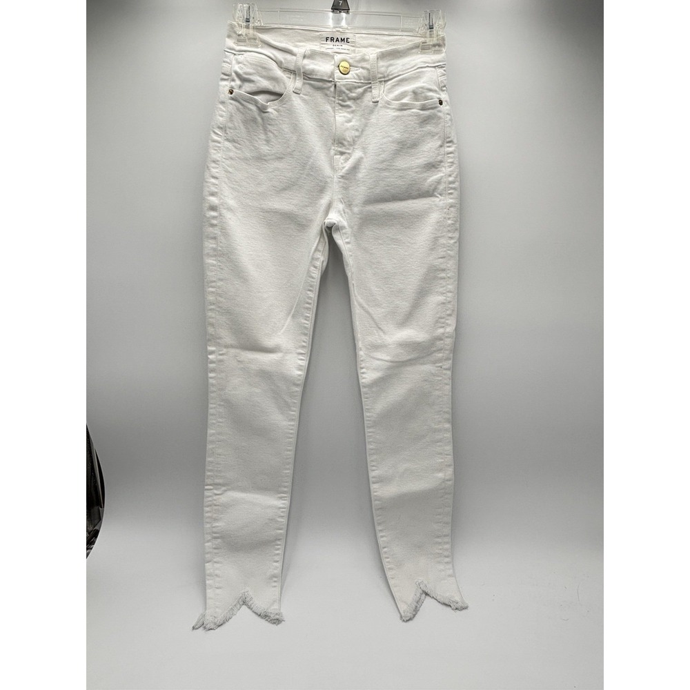 FRAME Le High Skinny Jeans White Raw Hem Step Hem Ankle Size 26 27 Inseam - Picture 3 of 8